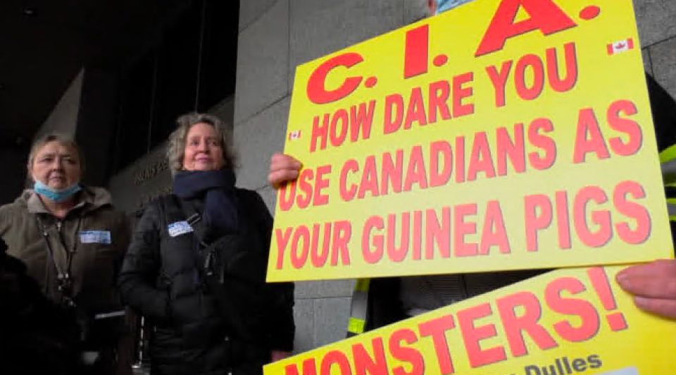 Protest against CIA MKUltra mind control experiments on April 27, 2023 in Montreal, Canada